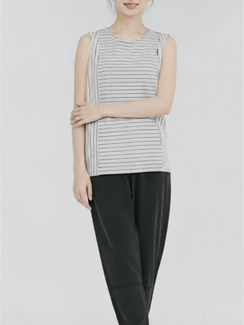 J. Crew Gray Striped Sleeveless Top with Black Wide-Leg Pants